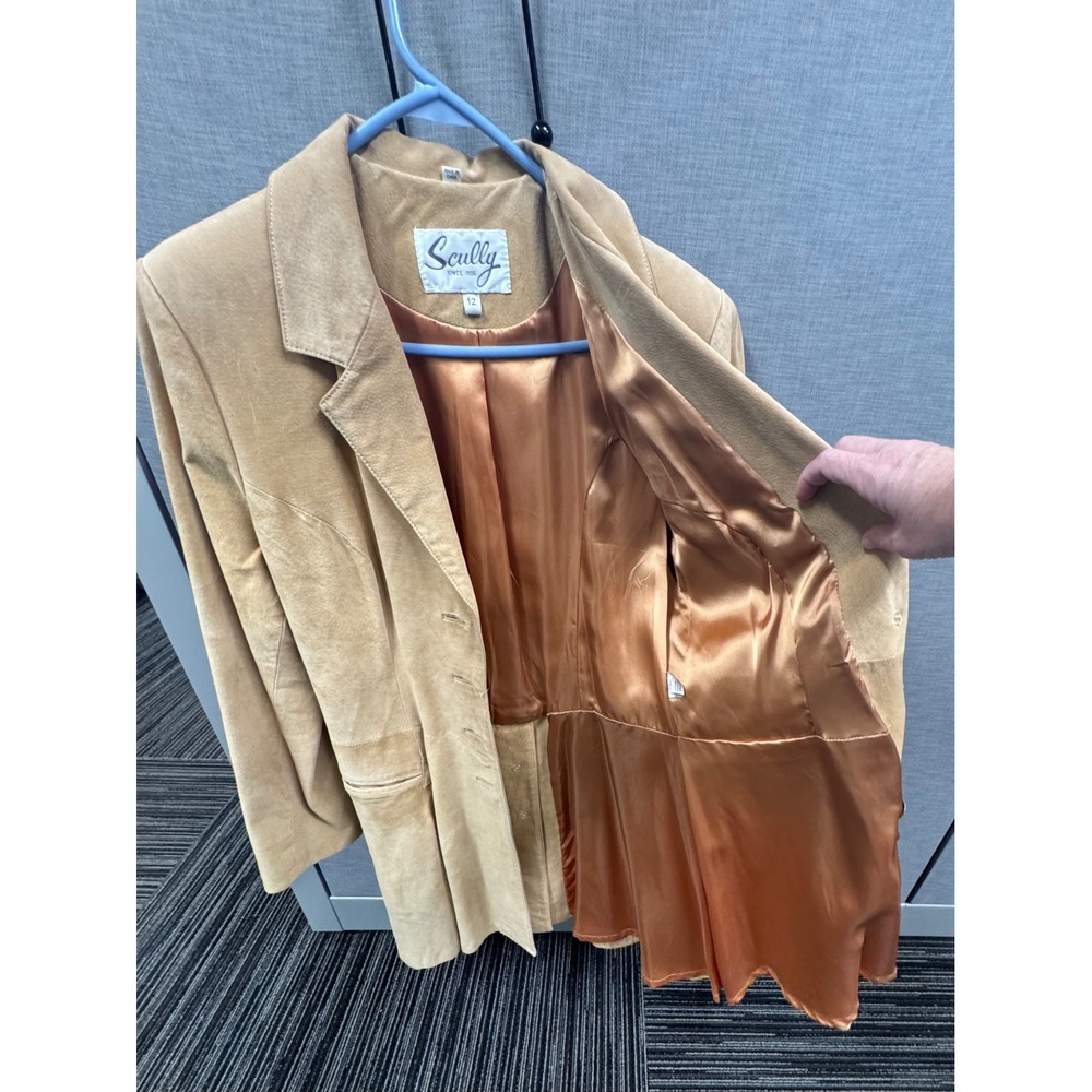 Scully Womens Tan Suede Leather Western Coat Arrow Applique Crest Button Size 12 - Picture 5 of 15